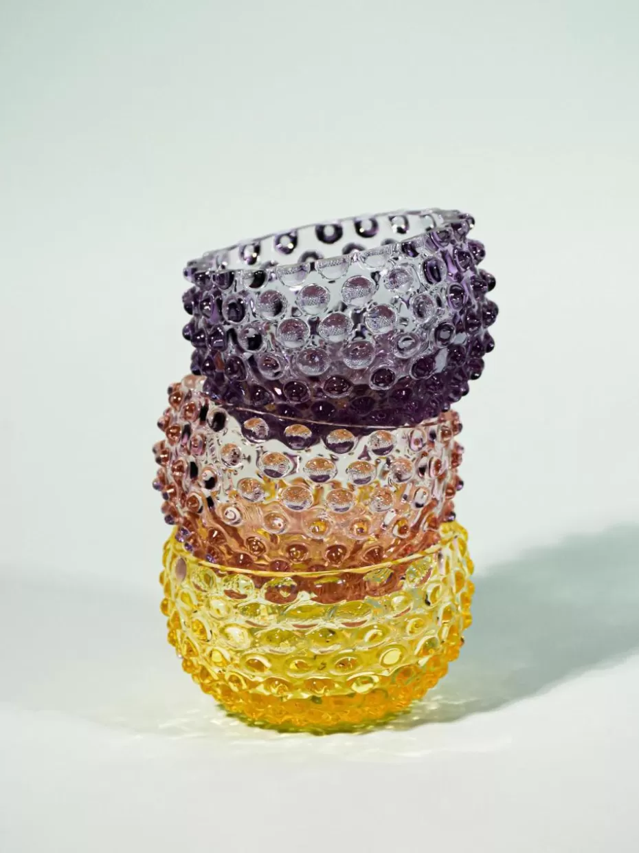 Dipschalen & Snackschalen-Anna von Lipa Mundgeblasene Snackschalen Hobnail, 4 Stück Hellrosa, transparent