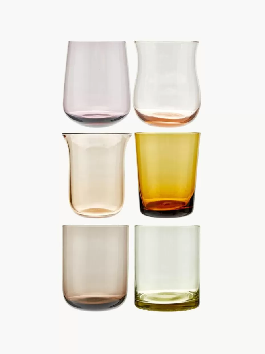 Wassergläser-Bitossi Home Mundgeblasene Wassergläser Diseguale in unterschiedlichen Farben und Formen, 6er-Set