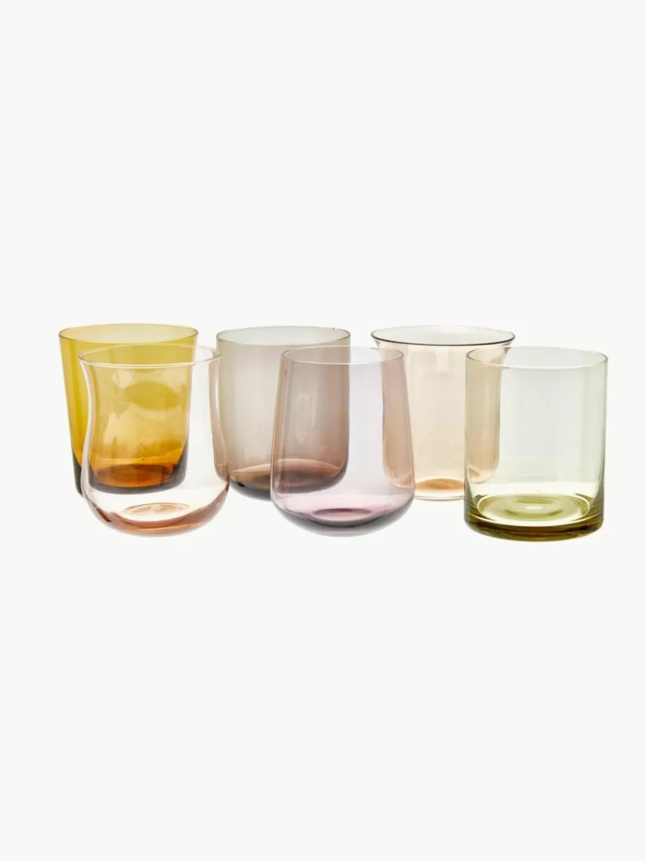 Wassergläser-Bitossi Home Mundgeblasene Wassergläser Diseguale in unterschiedlichen Farben und Formen, 6er-Set