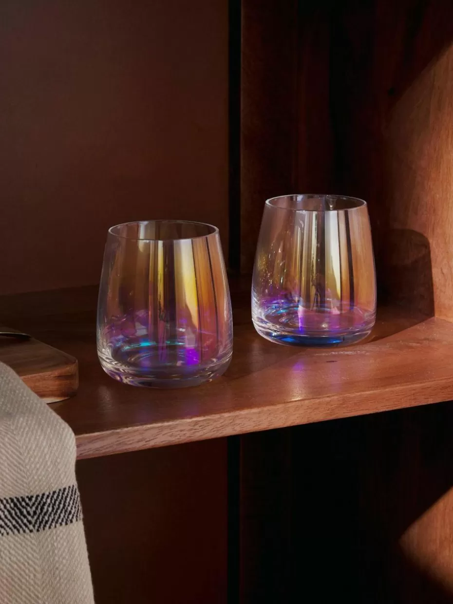 Wassergläser-Westwing Collection Mundgeblasene Wassergläser Ellery, irisierend, 4 Stück Transparent, irisierend