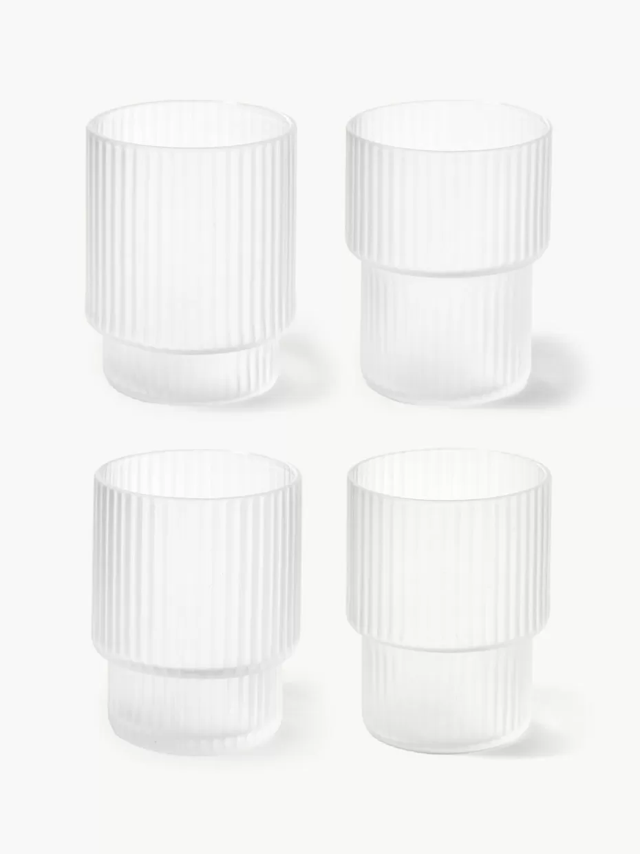 Weihnachtsgeschirr | Wassergläser-ferm LIVING Mundgeblasene Wassergläser Ripple mit Rillenrelief, 4er-Set Semi-transparent, matt