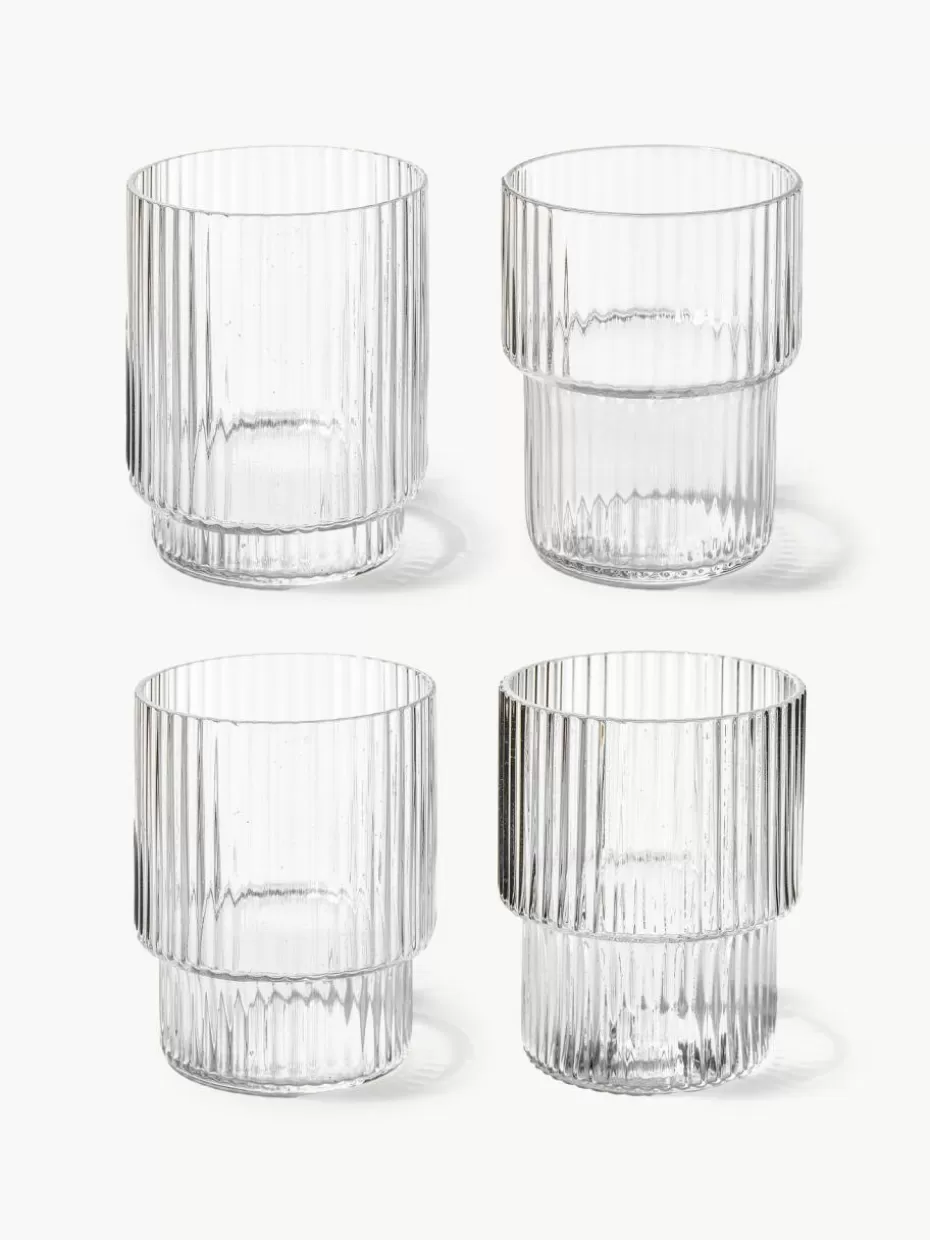 Wassergläser-ferm LIVING Mundgeblasene Wassergläser Ripple mit Rillenrelief, 4er-Set Transparent, glänzend