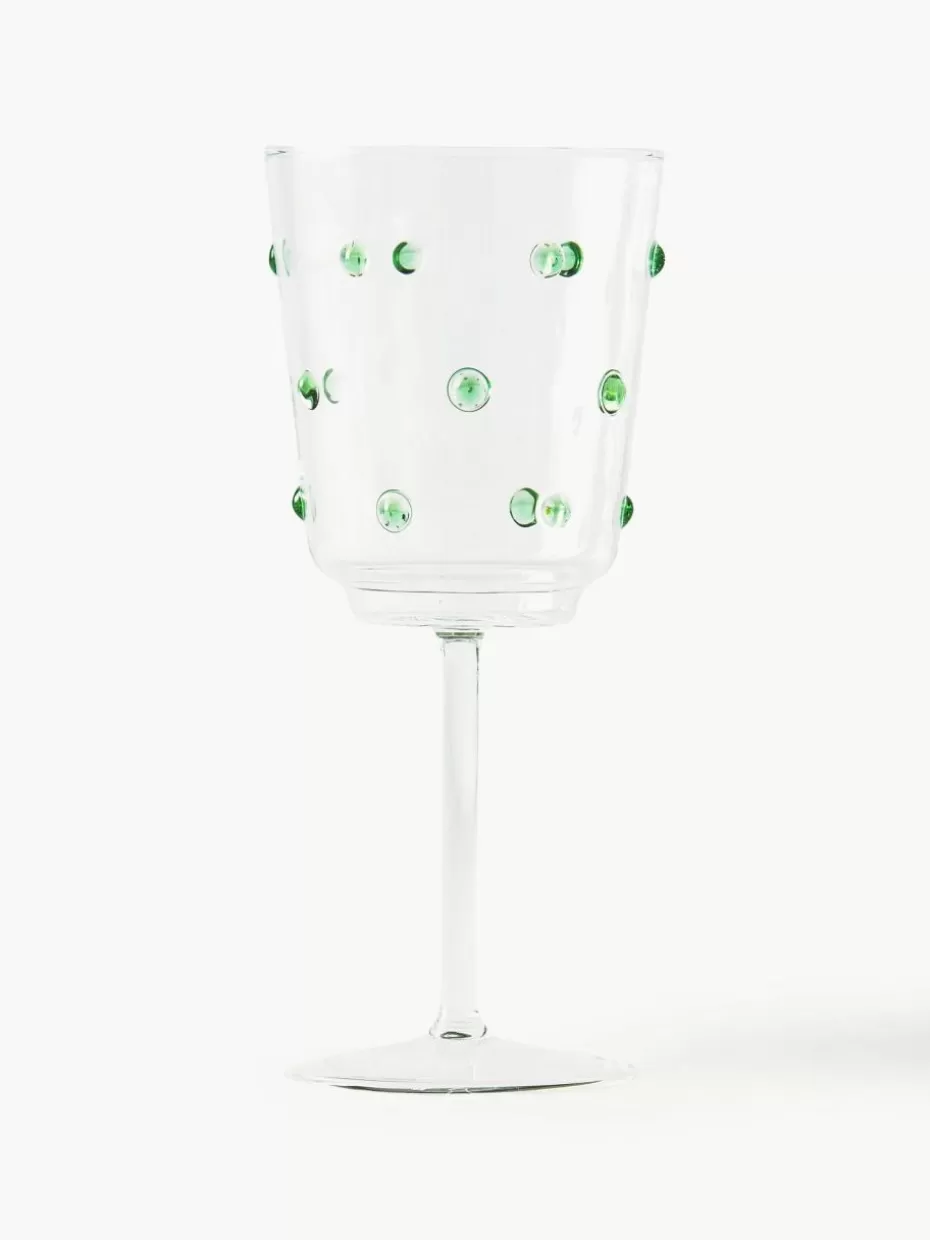 Weingläser-Pols Potten Mundgeblasene Weingläser Nob aus Borosilikatglas, 2 Stück Transparent, Grün