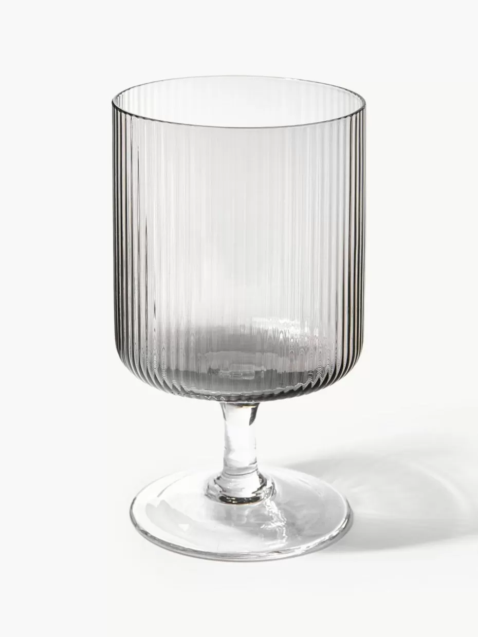 Weingläser-ferm LIVING Mundgeblasene Weingläser Ripple mit Rillenrelief, 2 Stück Grau, transparent und glänzend