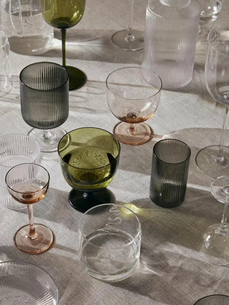 Weingläser-ferm LIVING Mundgeblasene Weingläser Ripple mit Rillenrelief, 2 Stück Grau, transparent und glänzend