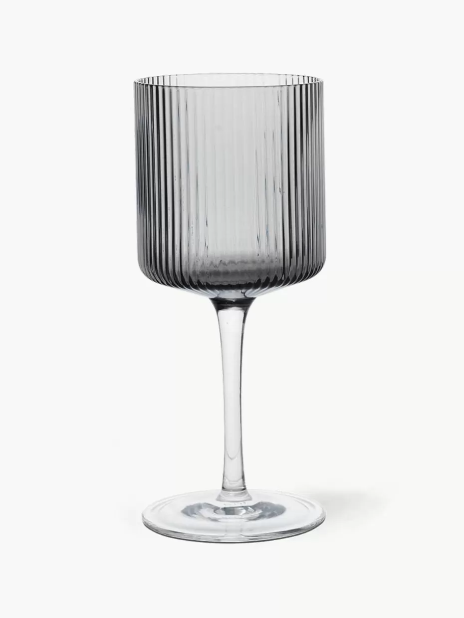 Weingläser-ferm LIVING Mundgeblasene Weißweingläser Ripple mit Rillenrelief, 2 Stück Grau, transparent und glänzend