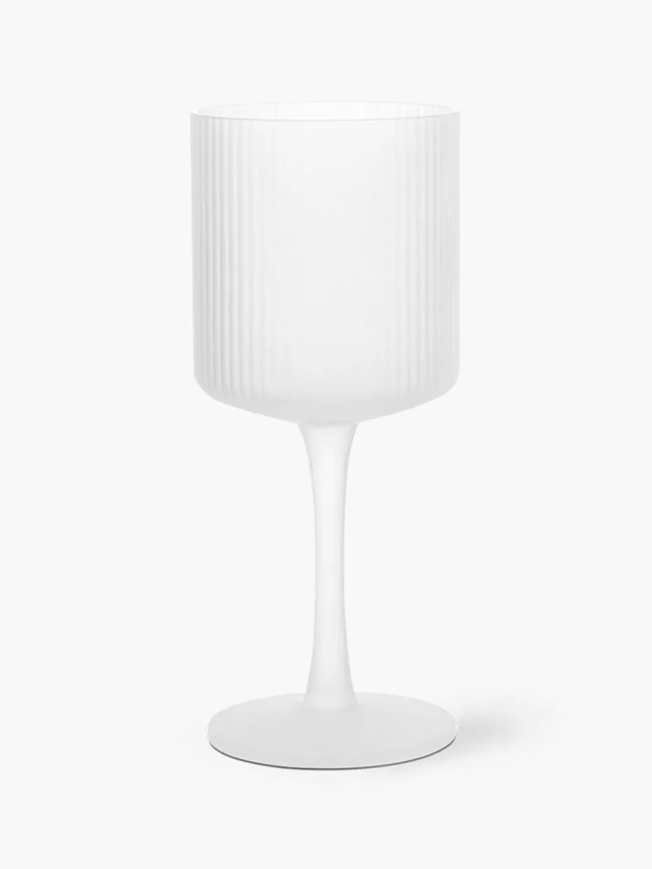 Weingläser-ferm LIVING Mundgeblasene Weißweingläser Ripple mit Rillenrelief, 2 Stück Semi-transparent, matt
