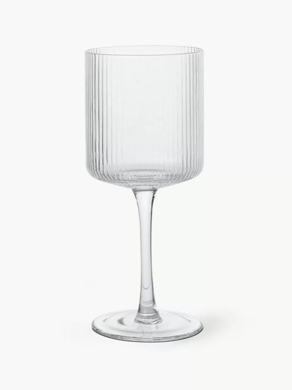 Weingläser-ferm LIVING Mundgeblasene Weißweingläser Ripple mit Rillenrelief, 2 Stück Transparent, glänzend