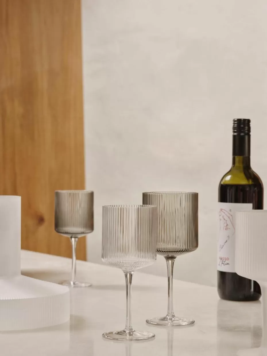 Weingläser-ferm LIVING Mundgeblasene Weißweingläser Ripple mit Rillenrelief, 2 Stück Transparent, glänzend