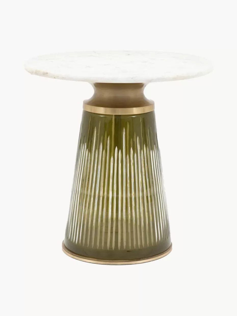 Beistelltische-Westwing Mundgeblasener Glas-Beistelltisch Seville mit Marmor-Tischplatte, rund