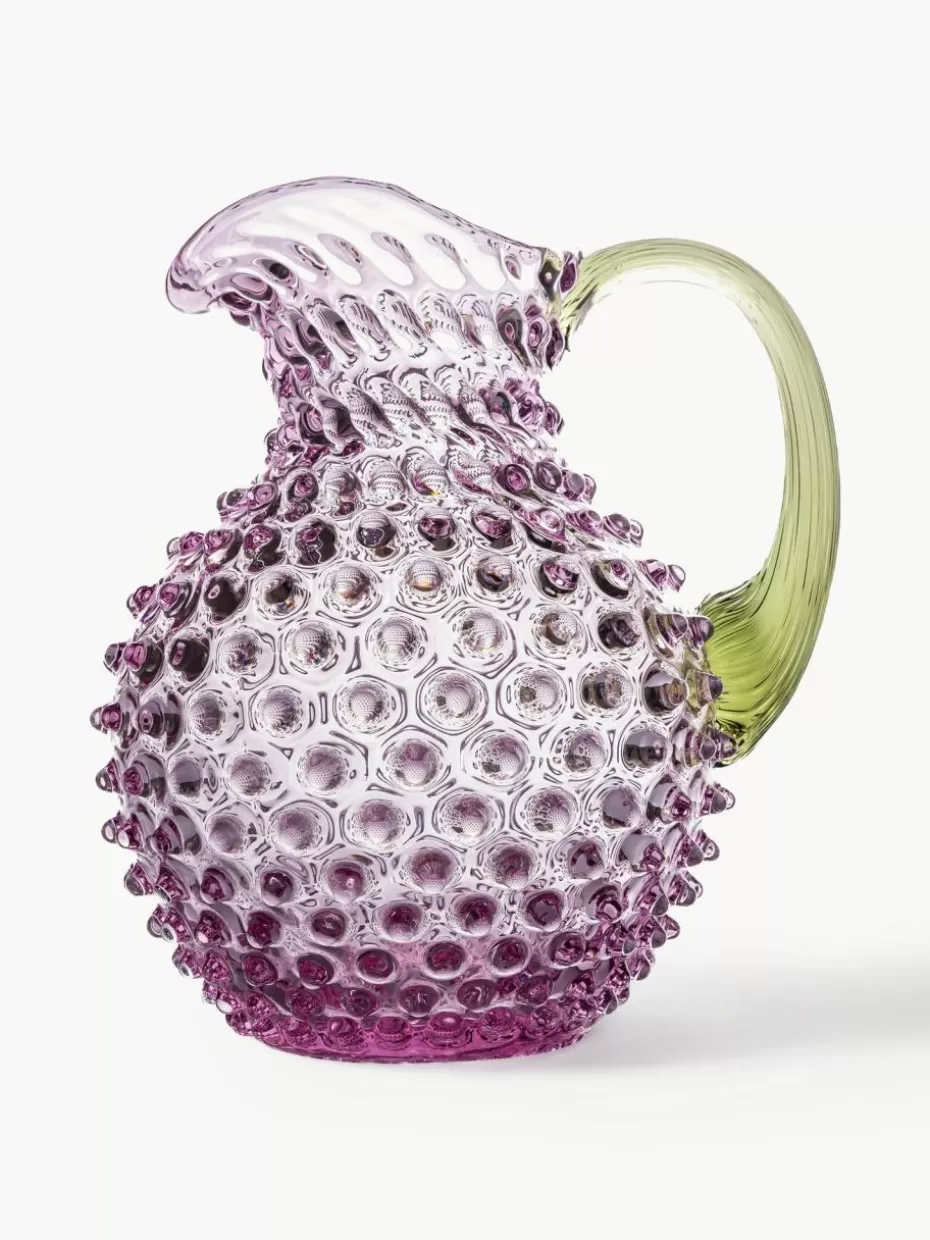 Kannen & Karaffen-Anna von Lipa Mundgeblasener Krug Hobnail, 2 L Lila, Olivgrün, transparent