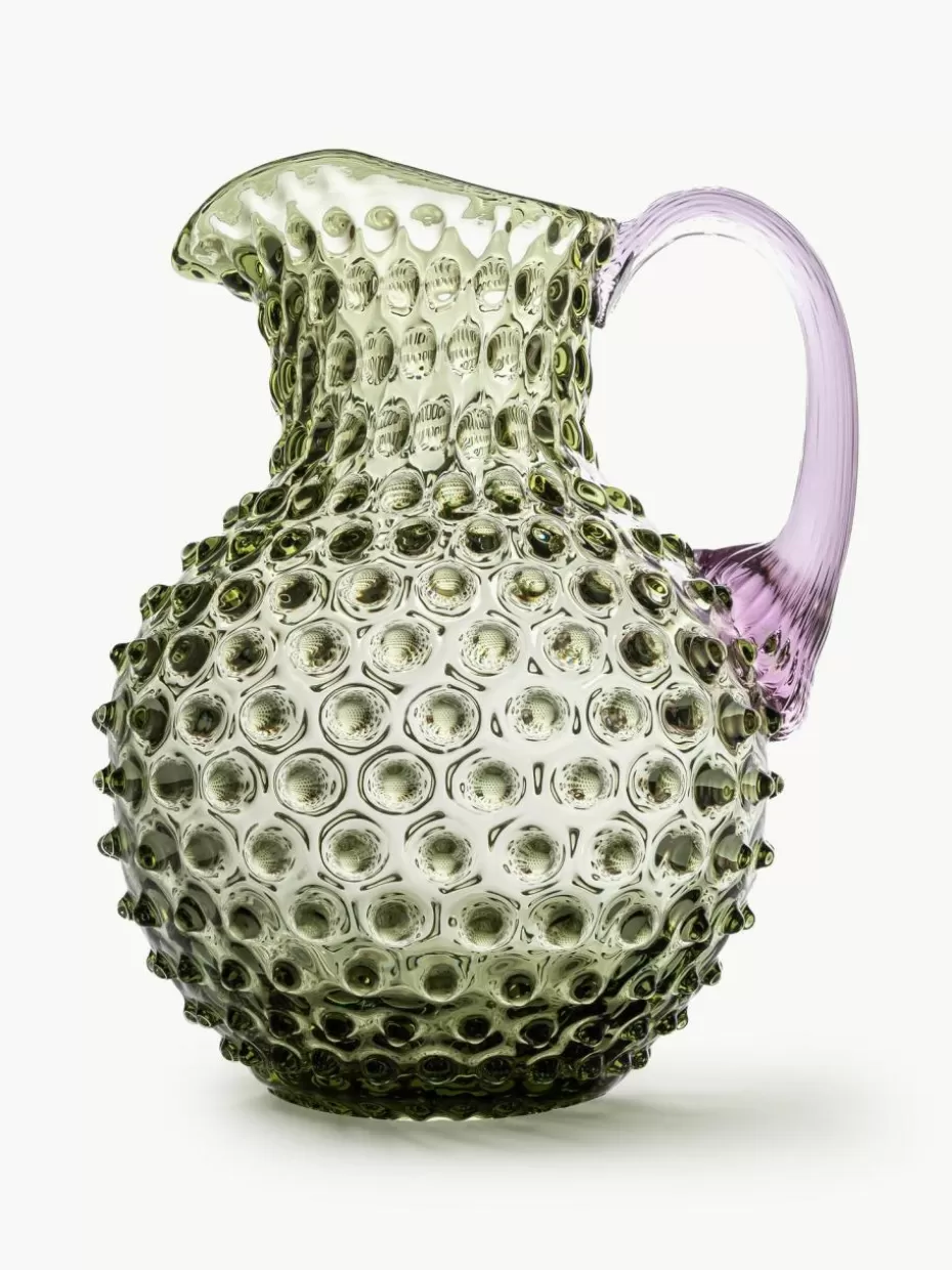 Kannen & Karaffen-Anna von Lipa Mundgeblasener Krug Hobnail, 2 L Olivgrün, Lila, transparent