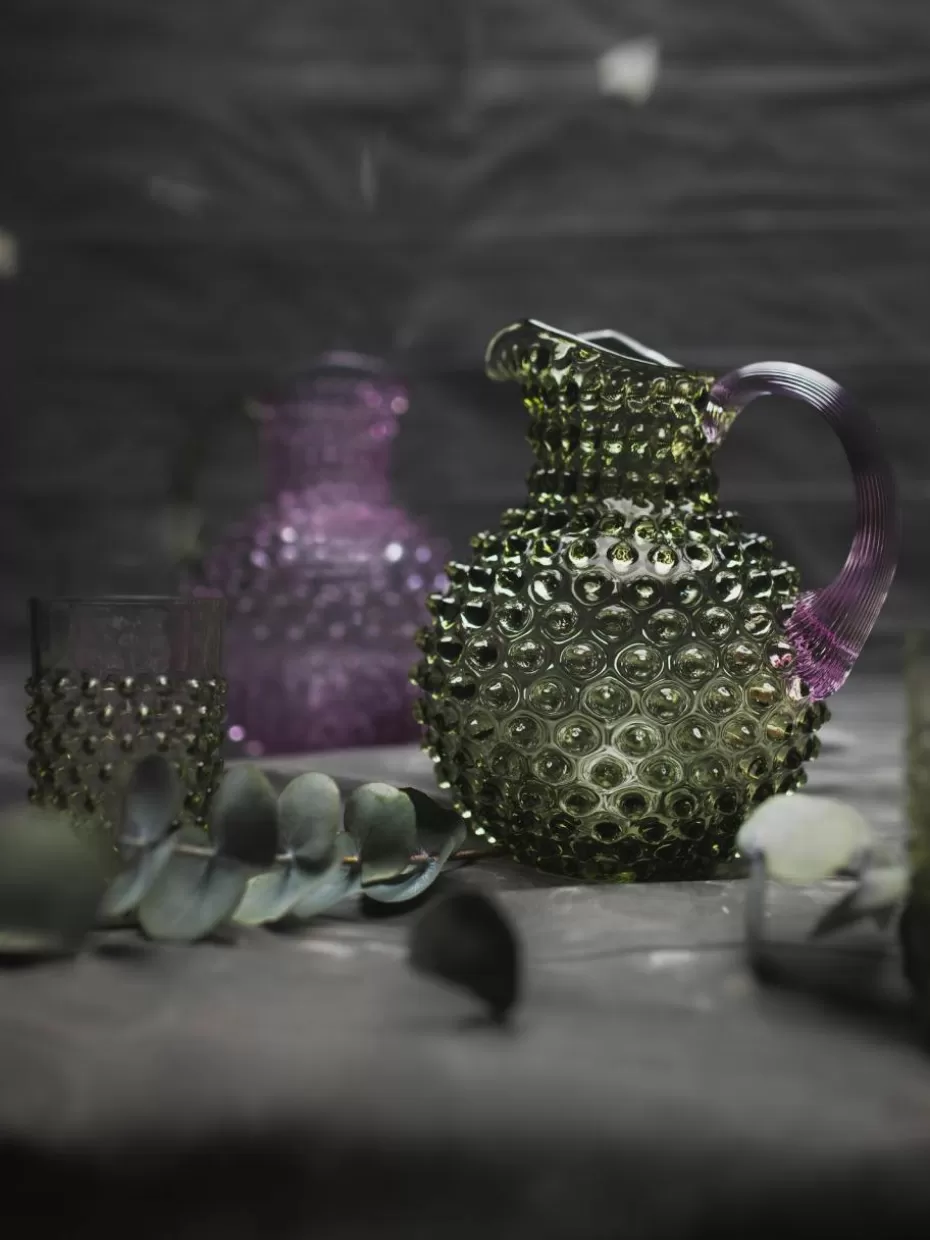 Kannen & Karaffen-Anna von Lipa Mundgeblasener Krug Hobnail, 2 L Olivgrün, Lila, transparent