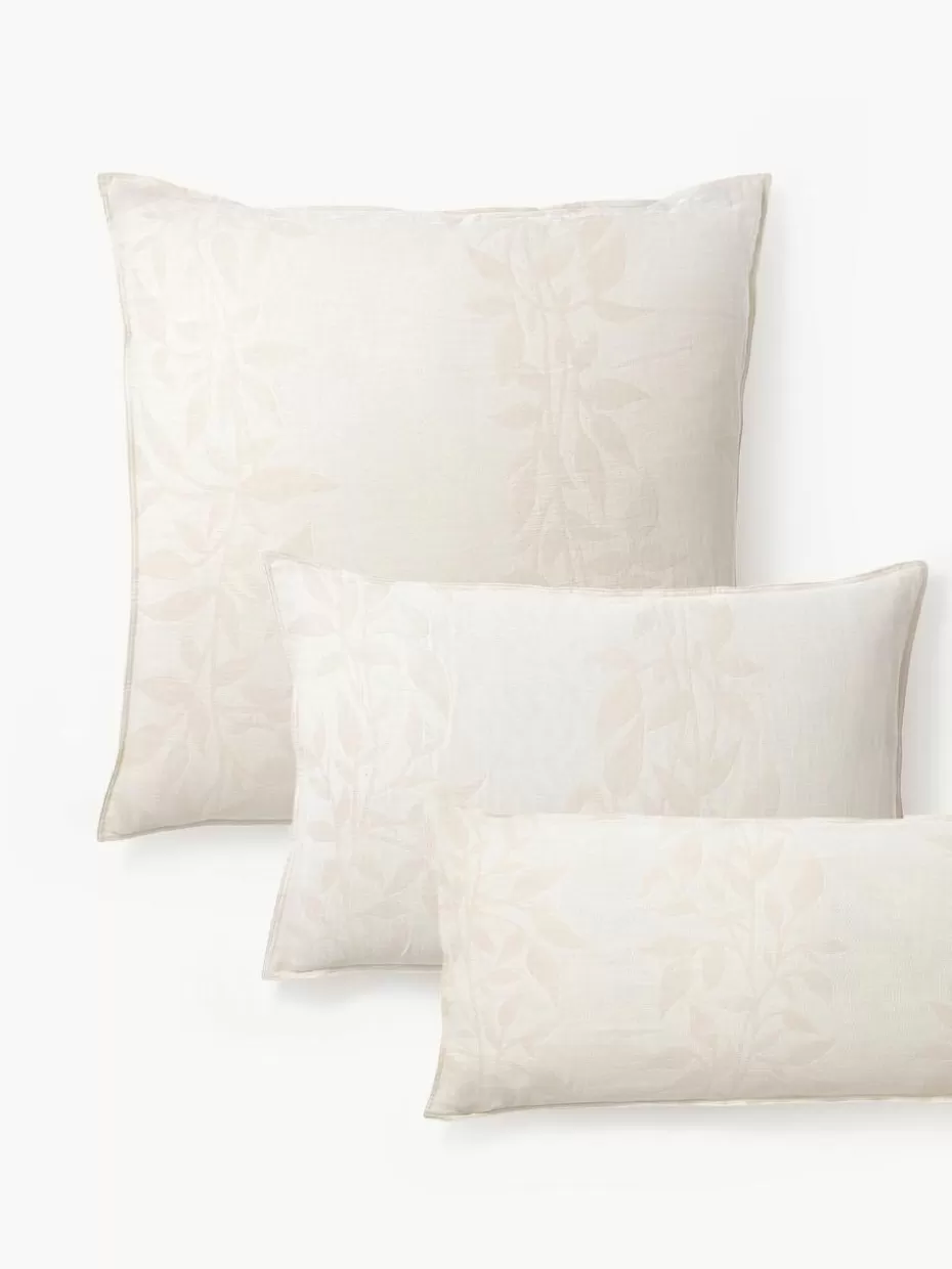 Kopfkissenbezüge-Westwing Collection Musselin-Kopfkissenbezug Jasmina mit floralem Muster Hellbeige