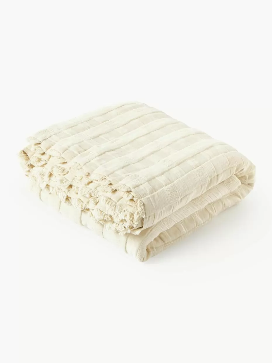 Tagesdecken & Bettüberwürfe-Westwing Collection Musselin-Tagesdecke Bethany mit Fransen Off White