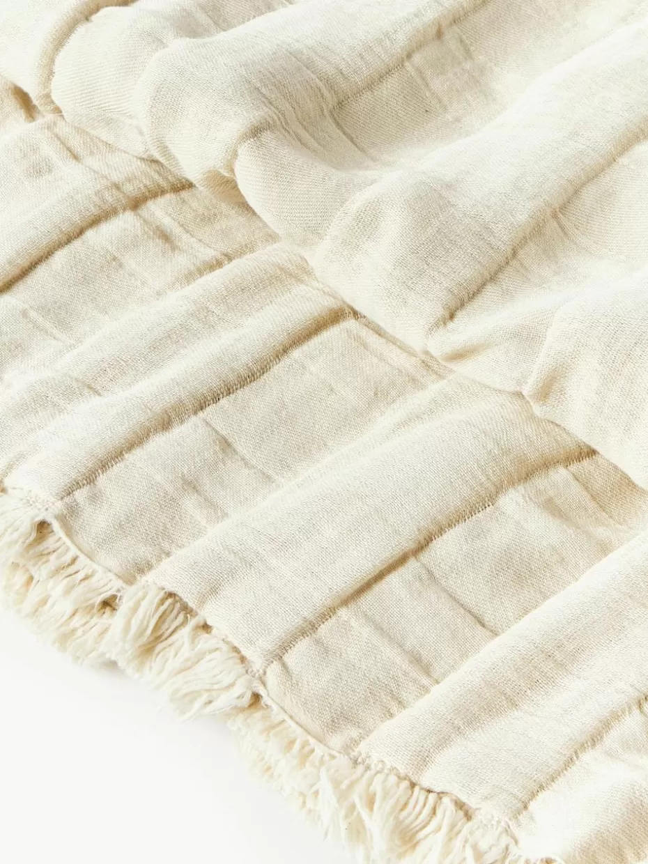 Tagesdecken & Bettüberwürfe-Westwing Collection Musselin-Tagesdecke Bethany mit Fransen Off White