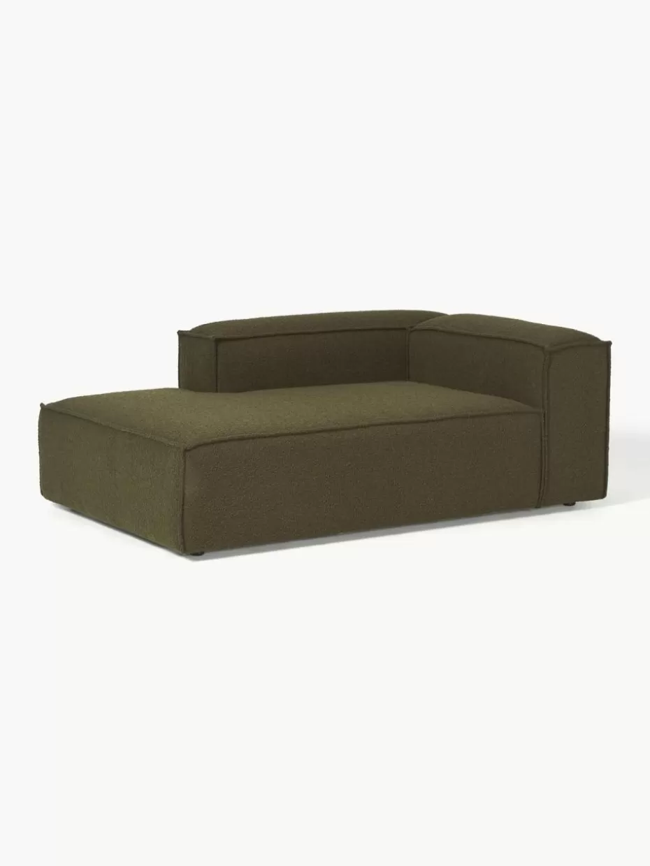 Sofas-Westwing Collection Ottomane-Eckmodul Lennon aus Bouclé Bouclé Olivgrün
