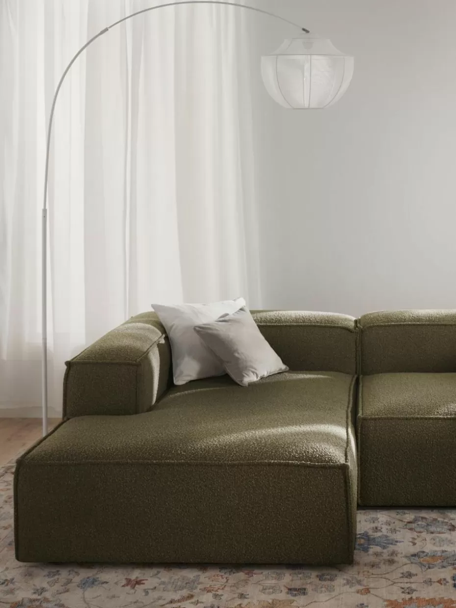Sofas-Westwing Collection Ottomane-Eckmodul Lennon aus Bouclé Bouclé Olivgrün