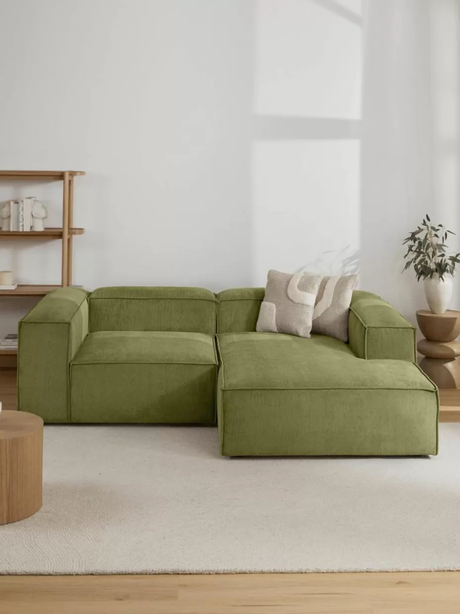 Sofas | Sofaserien-Westwing Collection Ottomane-Eckmodul Lennon aus Cord Cord Olivgrün