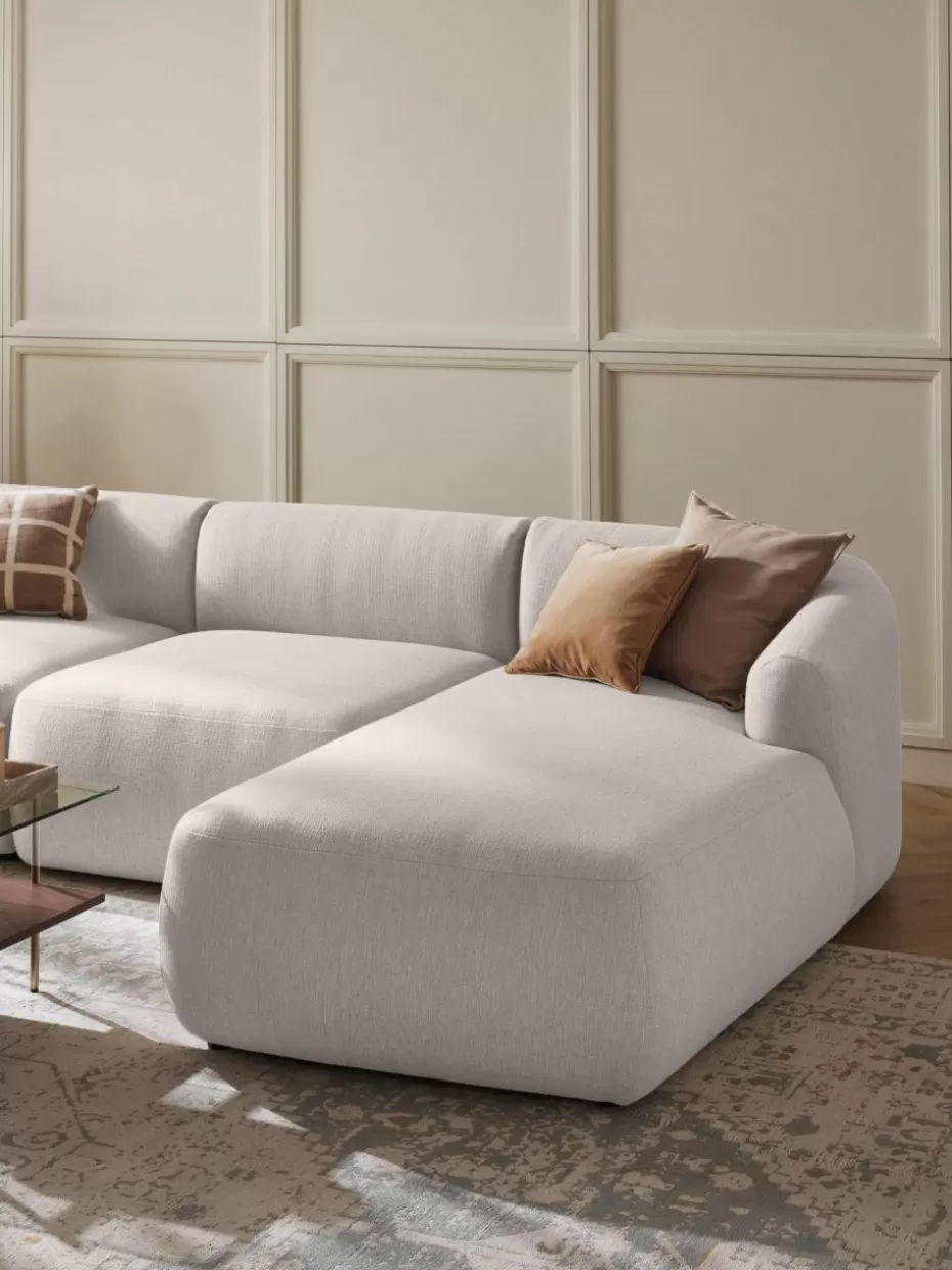 Sofas | Sofaserien-Westwing Collection Ottomane-Eckmodul Sofia Webstoff Cremeweiß