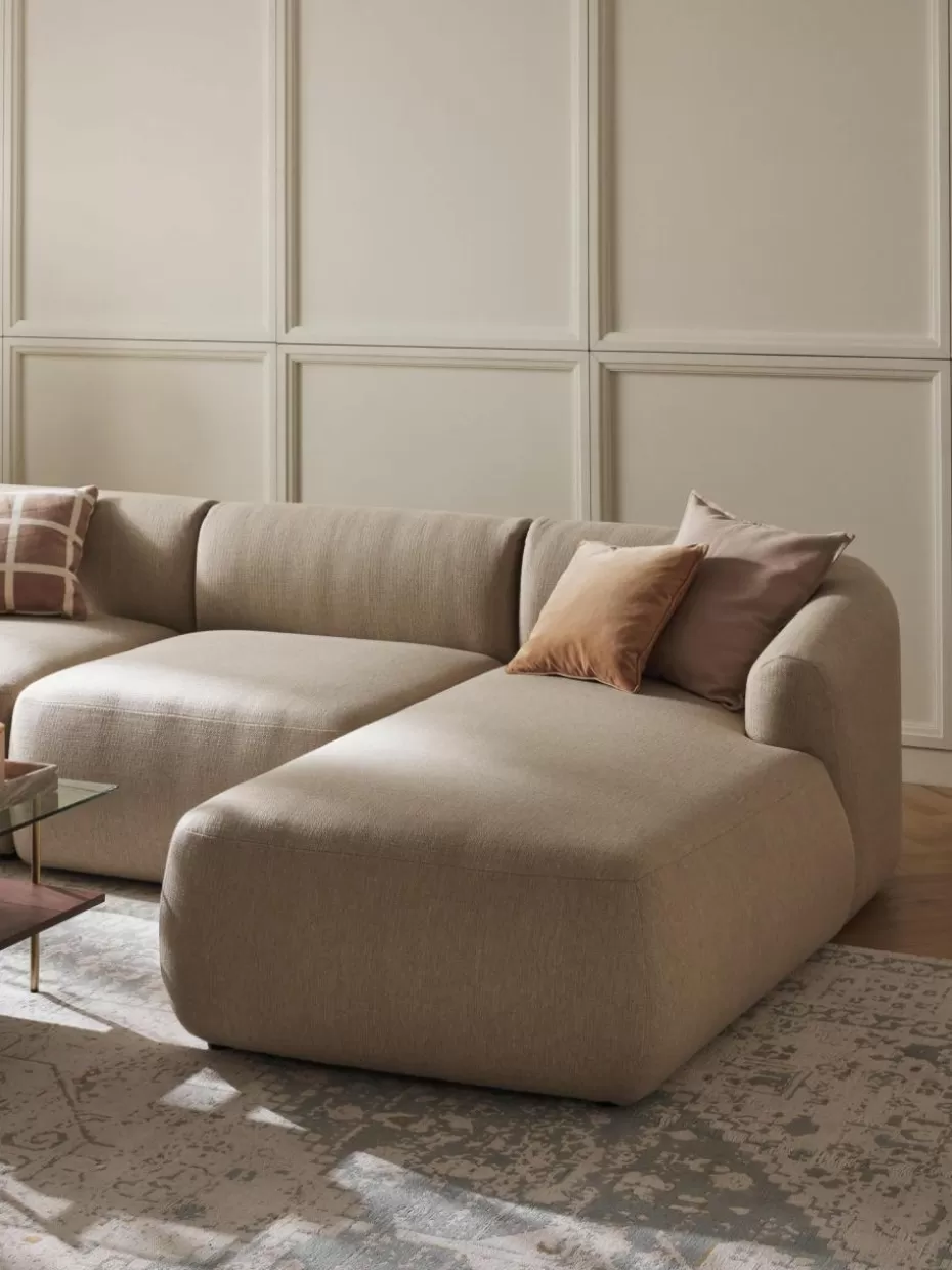 Sofas | Sofaserien-Westwing Collection Ottomane-Eckmodul Sofia Webstoff Hellbeige