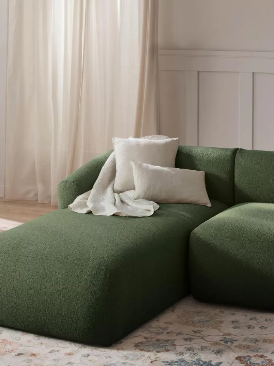 Sofas | Sofaserien-Westwing Collection Ottomane-Eckmodul Sofia aus Bouclé Bouclé Dunkelgrün
