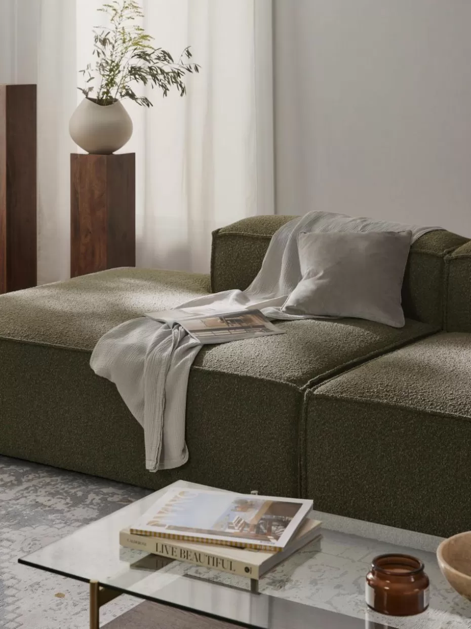 Sofas | Sofaserien-Westwing Collection Ottomane-Modul Lennon aus Bouclé Bouclé Olivgrün