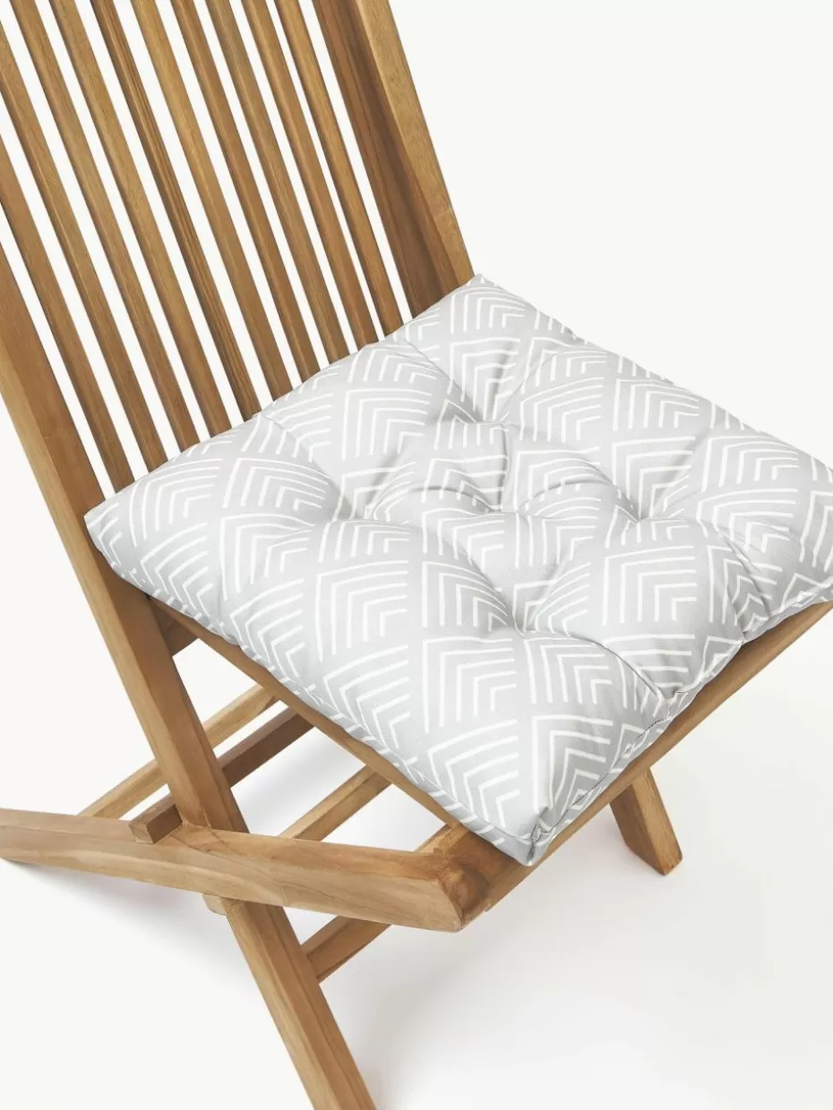 Sitzkissen & Auflagen-Westwing Collection Outdoor-Sitzkissen Milano mit grafischem Muster Hellgrau, Weiß