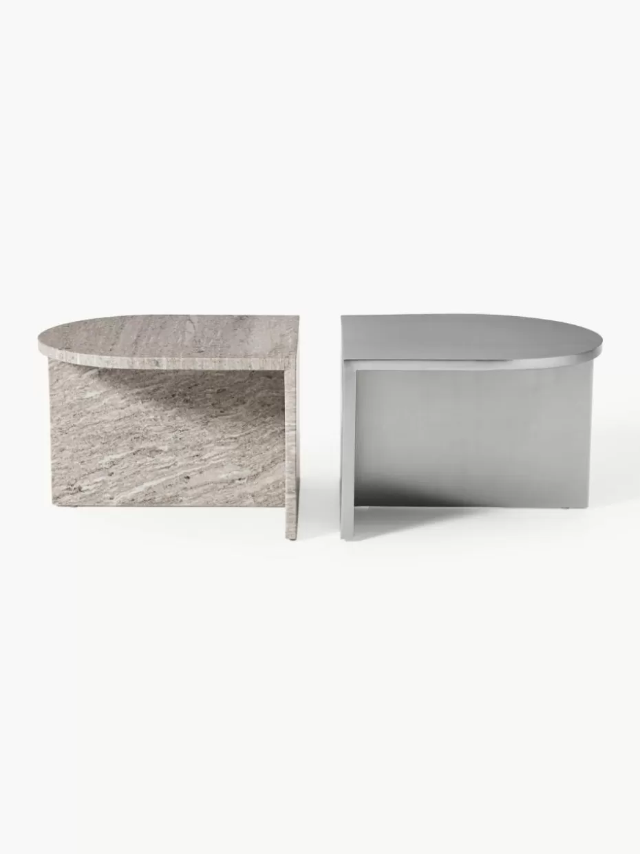 Couchtische-Westwing Collection Ovale Couchtische Leander aus Metall und Marmor, 2er-Set
