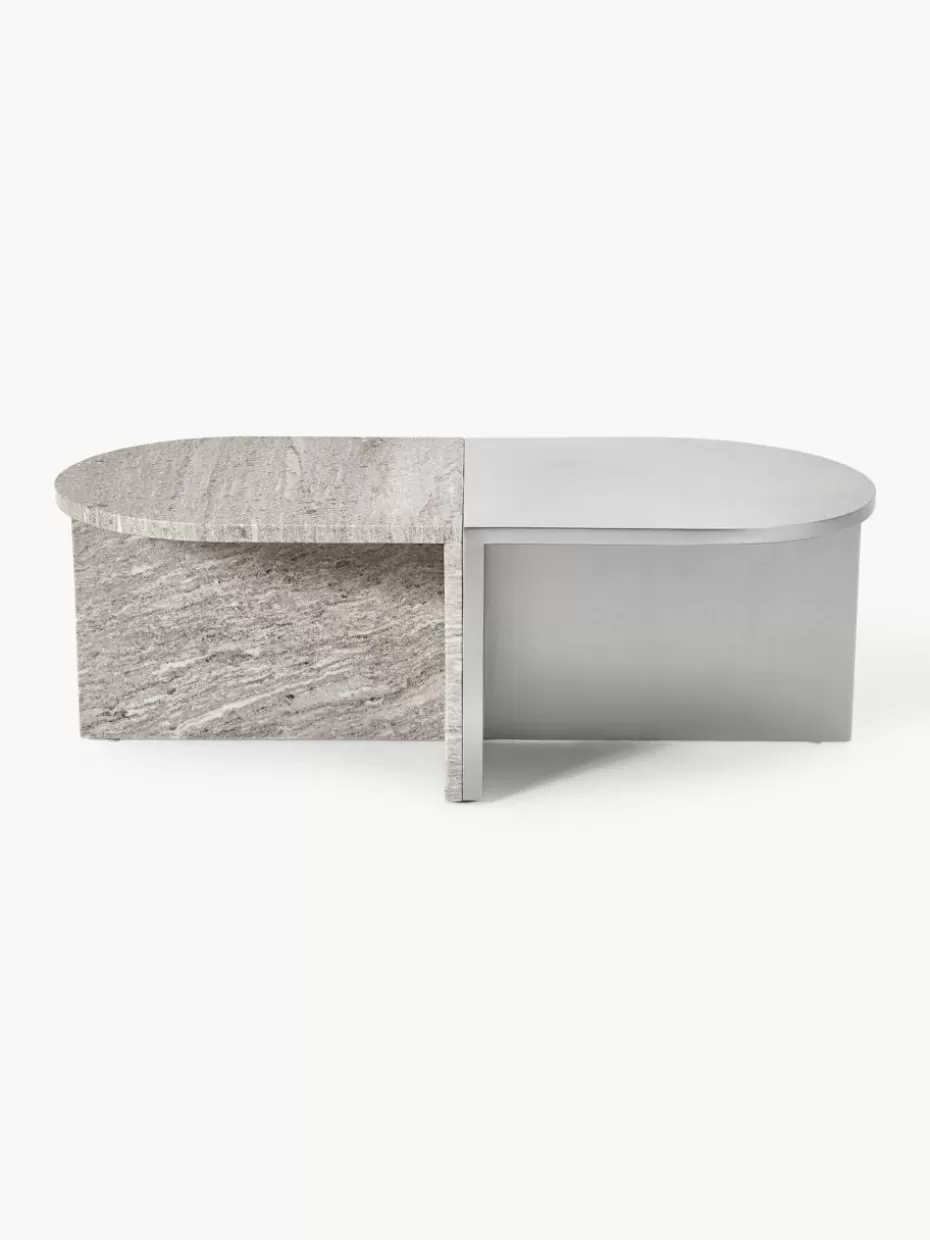 Couchtische-Westwing Collection Ovale Couchtische Leander aus Metall und Marmor, 2er-Set