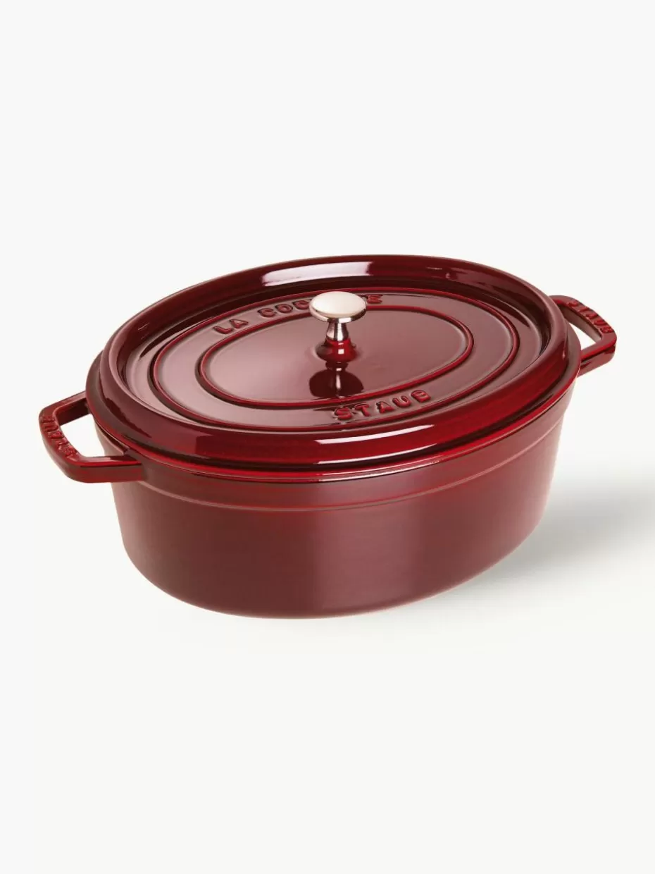 Töpfe-Staub Ovaler Bräter La Cocotte aus Gusseisen Weinrot, Silberfarben
