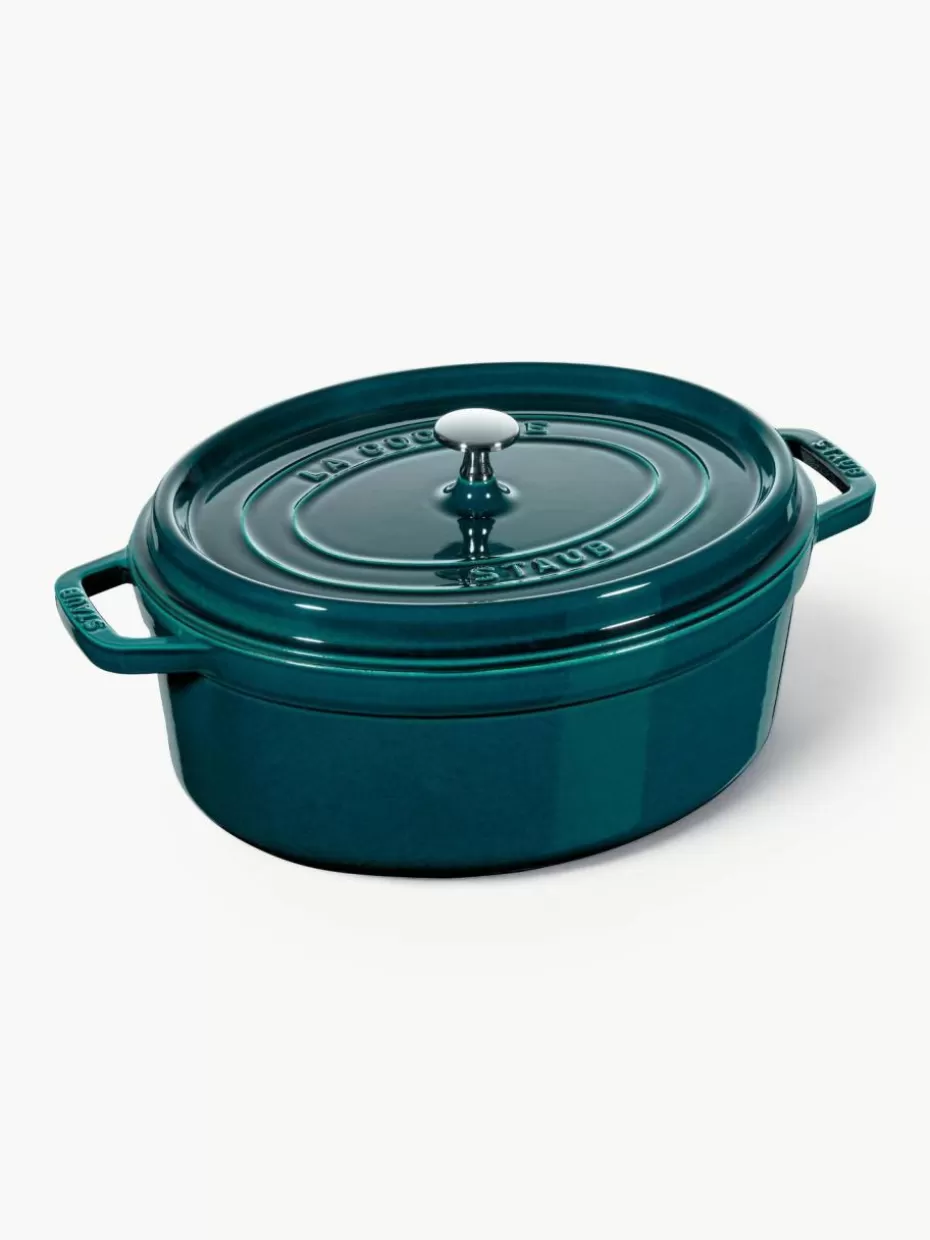 Töpfe-Staub Ovaler Bräter La Cocotte aus Gusseisen Petrol, Silberfarben