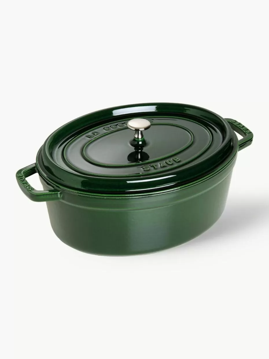 Töpfe-Staub Ovaler Bräter La Cocotte aus Gusseisen Dunkelgrün, Silberfarben