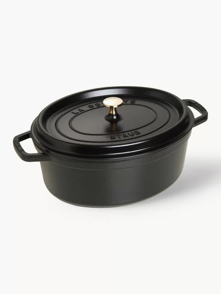 Töpfe-Staub Ovaler Bräter La Cocotte aus Gusseisen Schwarz, Goldfarben