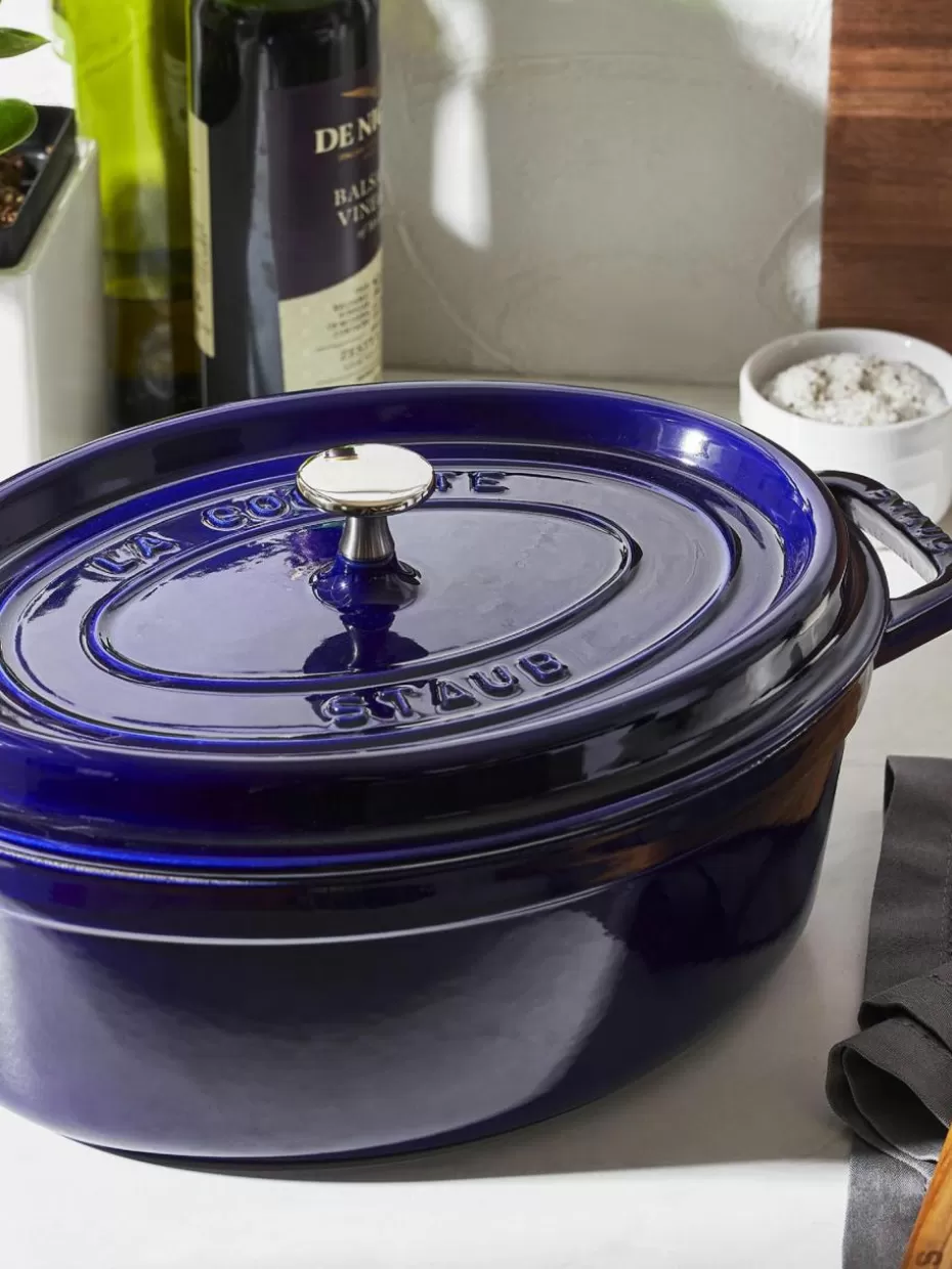 Töpfe-Staub Ovaler Bräter La Cocotte aus Gusseisen Royalblau, Silberfarben