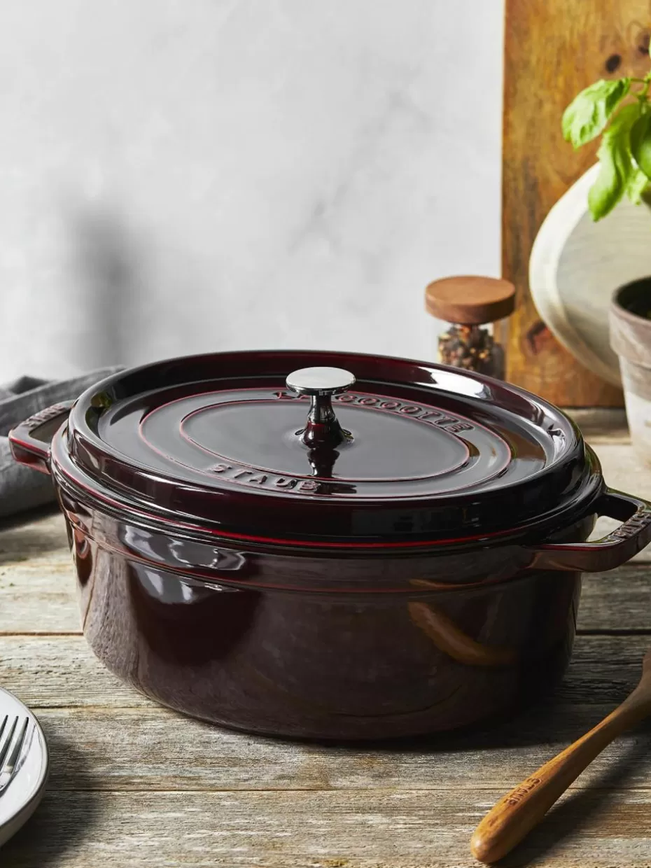 Töpfe-Staub Ovaler Bräter La Cocotte aus Gusseisen Weinrot, Silberfarben