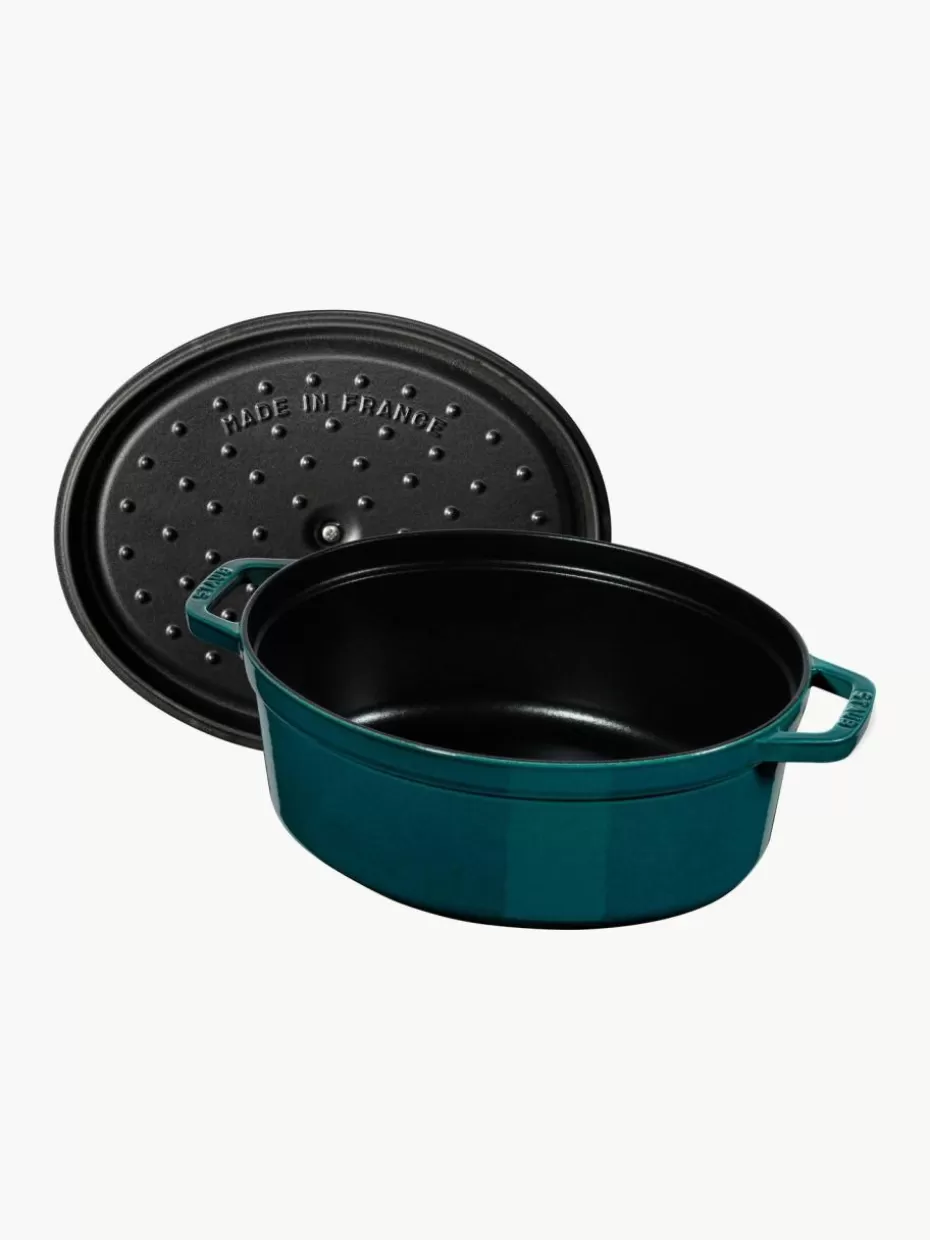 Töpfe-Staub Ovaler Bräter La Cocotte aus Gusseisen Petrol, Silberfarben