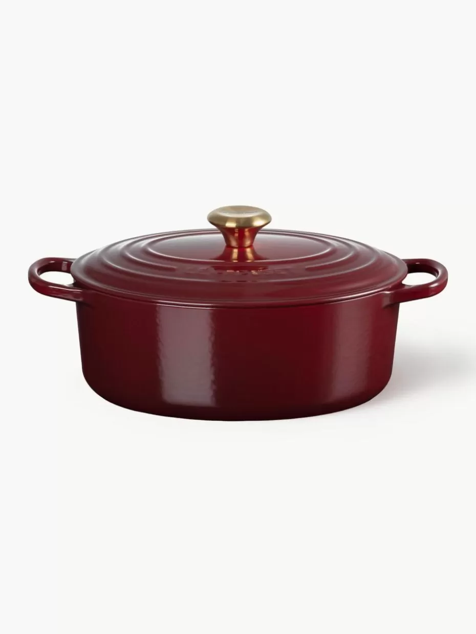 Töpfe-Le Creuset Ovaler Bräter Signature Collection aus Gusseisen Weinrot, Goldfarben