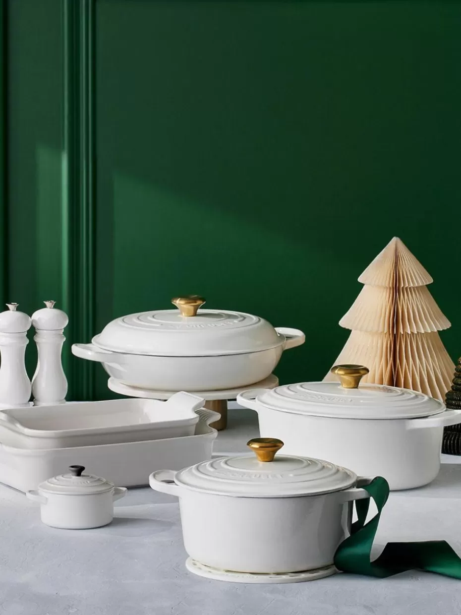 Töpfe-Le Creuset Ovaler Bräter Signature Collection aus Gusseisen Weiß, Goldfarben