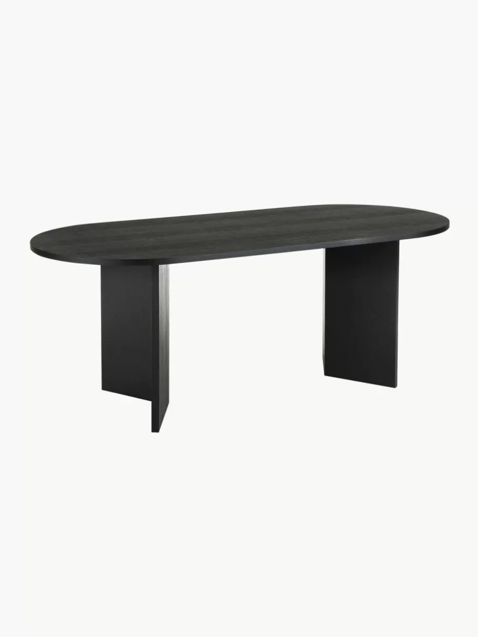 Esstische-Westwing Collection Ovaler Holz-Esstisch Toni, 200 x 90 cm Eichenholz, schwarz lackiert
