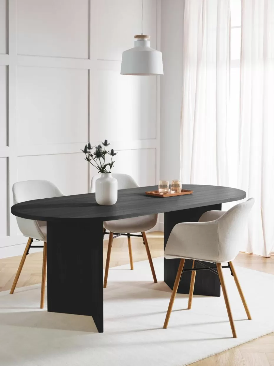 Esstische-Westwing Collection Ovaler Holz-Esstisch Toni, 200 x 90 cm Eichenholz, schwarz lackiert
