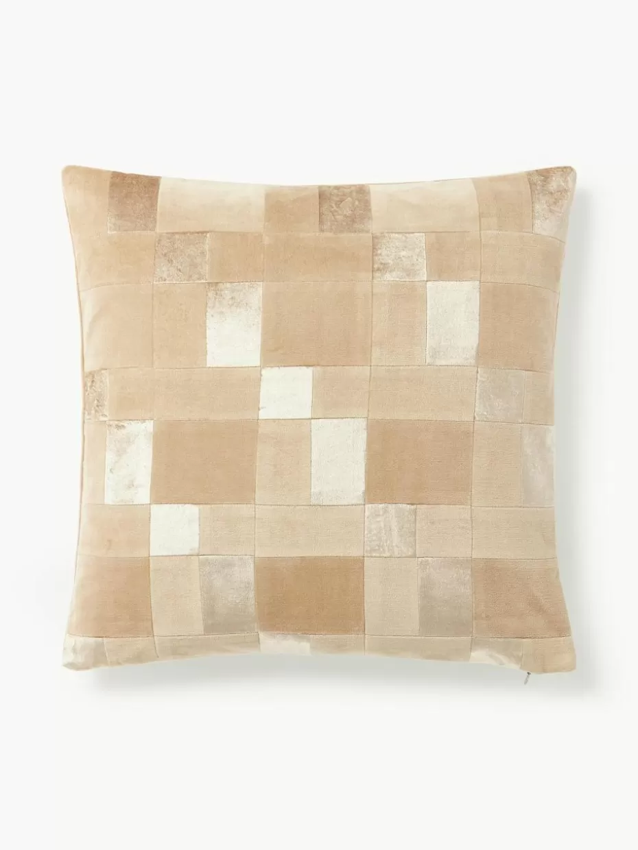 Dekokissen-Westwing Collection Patchwork-Kissenhülle Bastien aus Samt Beigetöne