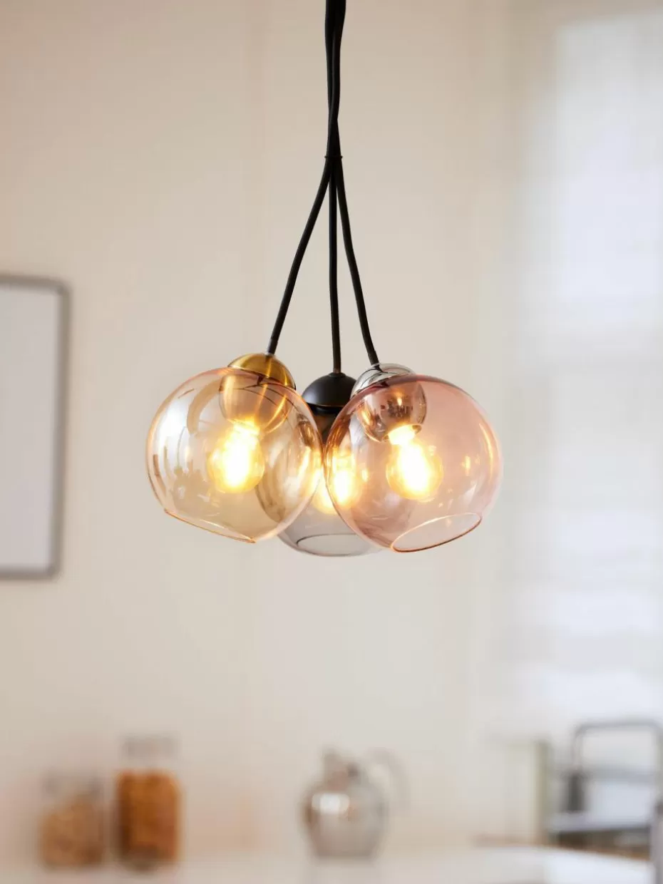 Pendelleuchten-Halo Design Pendelleuchte Bubbles aus Glas, in verschiedenen Größen Beige, Goldfarben mit Antik-Finish