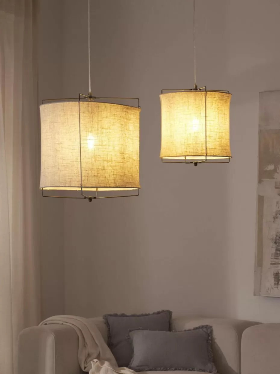 Pendelleuchten-Westwing Collection Pendelleuchte Clouds aus Leinen Hellbeige