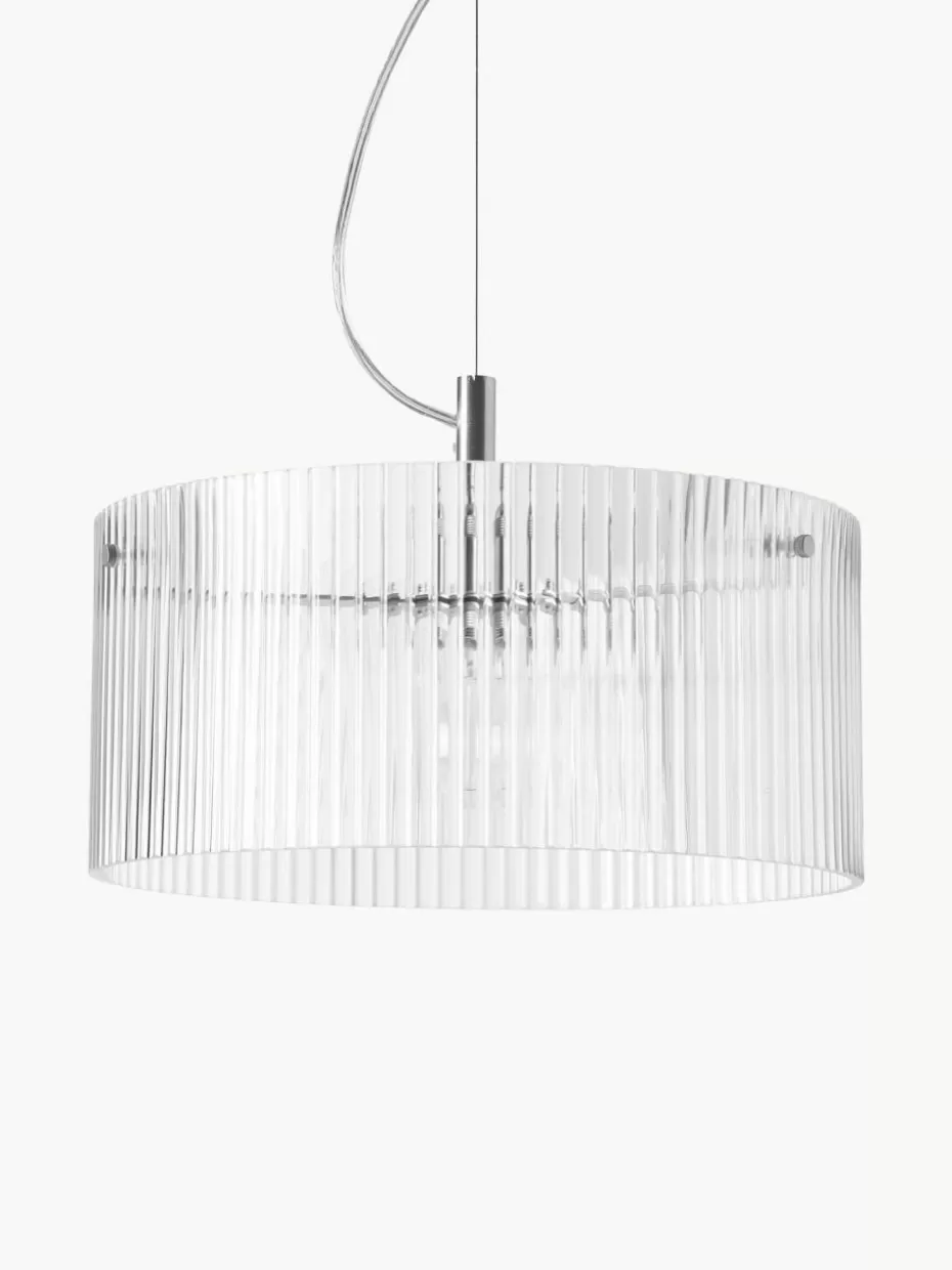 Pendelleuchten-Westwing Collection Pendelleuchte Emmi aus geriffeltem Glas Chromfarben, Transparent