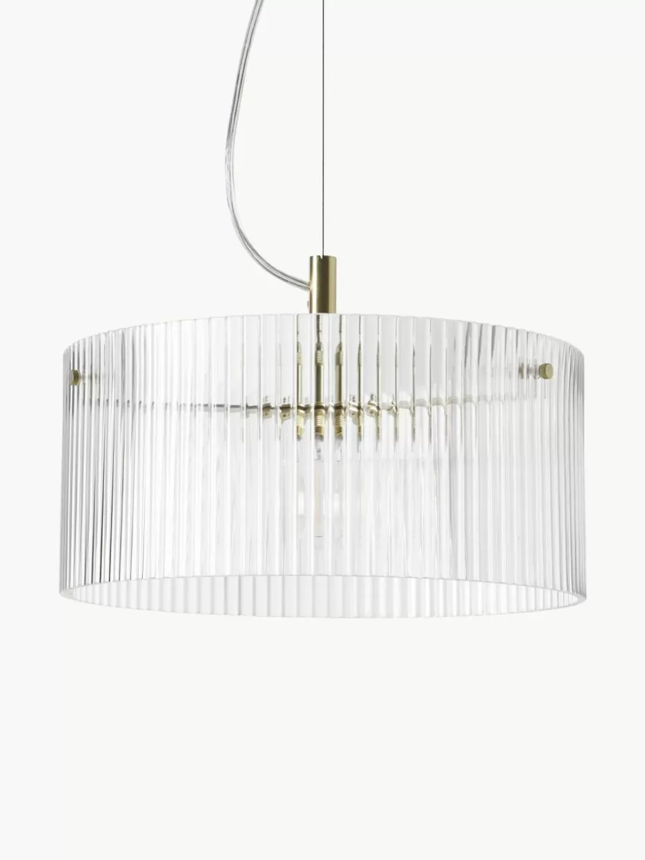 Pendelleuchten-Westwing Collection Pendelleuchte Emmi aus geriffeltem Glas Goldfarben, Transparent