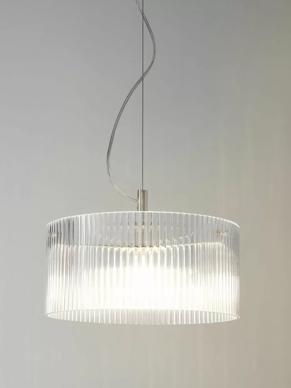 Pendelleuchten-Westwing Collection Pendelleuchte Emmi aus geriffeltem Glas Chromfarben, Transparent