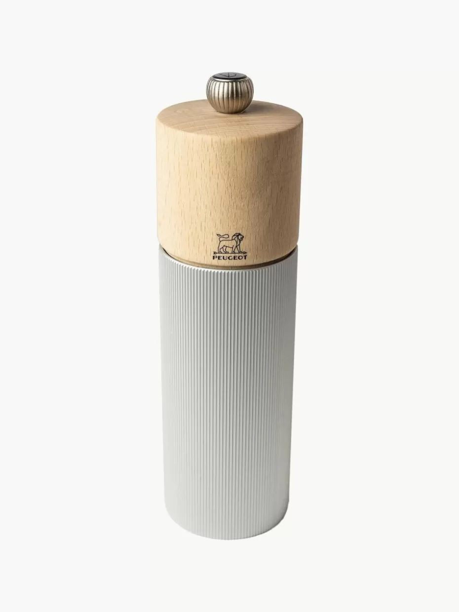 Gewürzmühlen-Peugeot Saveurs Pfeffermühle Line mit geriffelter Struktur Holz, Silberfarben