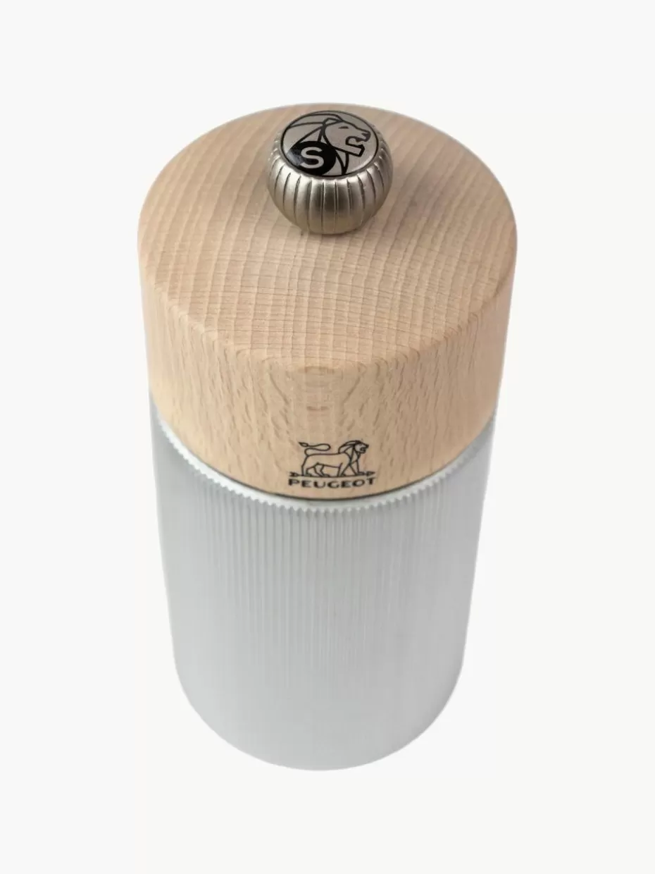 Gewürzmühlen-Peugeot Saveurs Pfeffermühle Line mit geriffelter Struktur Holz, Silberfarben