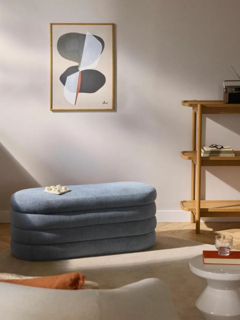 Flur Sitzbänke | Bettbänke-Westwing Collection Polsterbank Alto mit Stauraum Webstoff Graublau